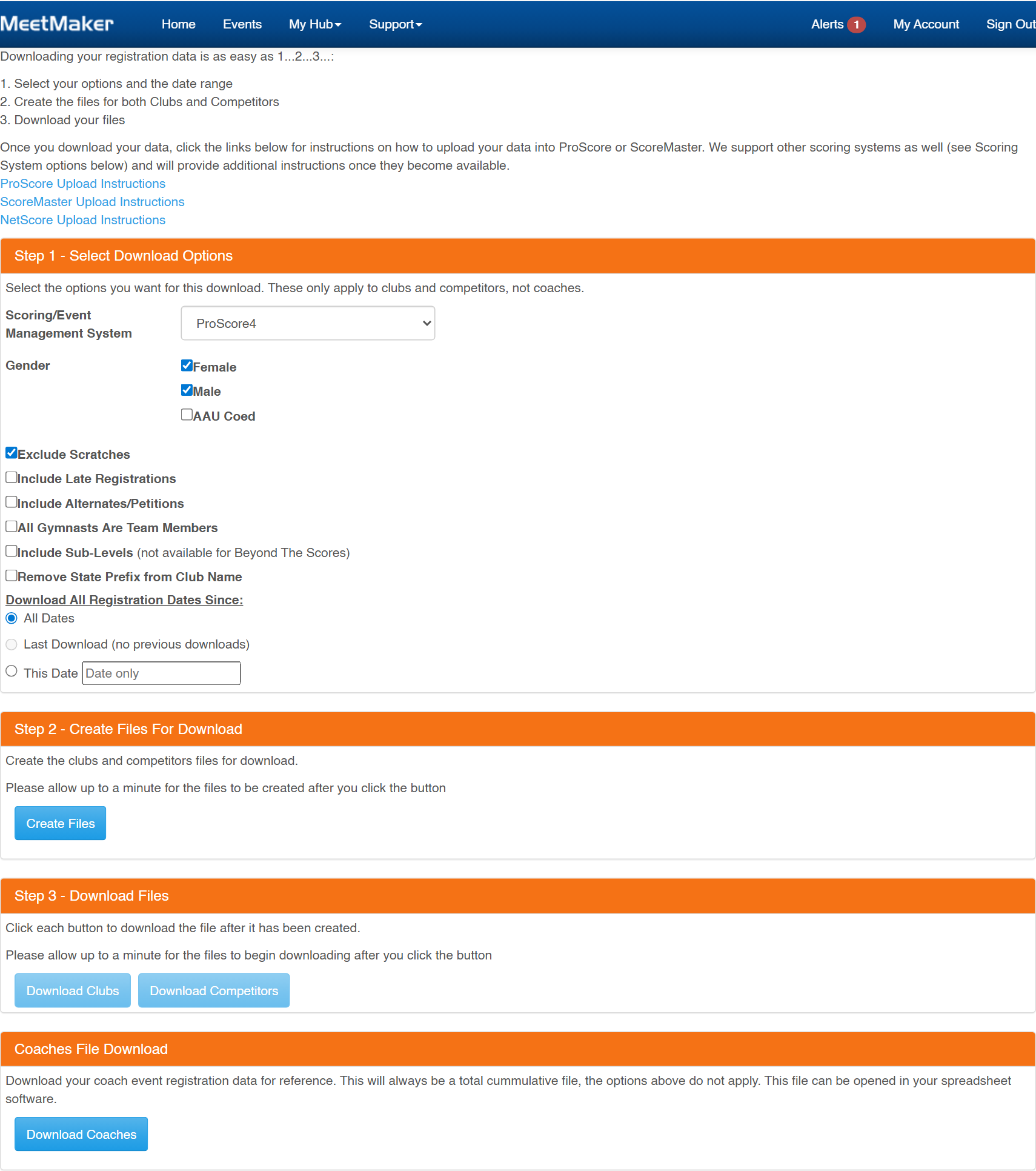 Event director file download: export registration data to a scoring system